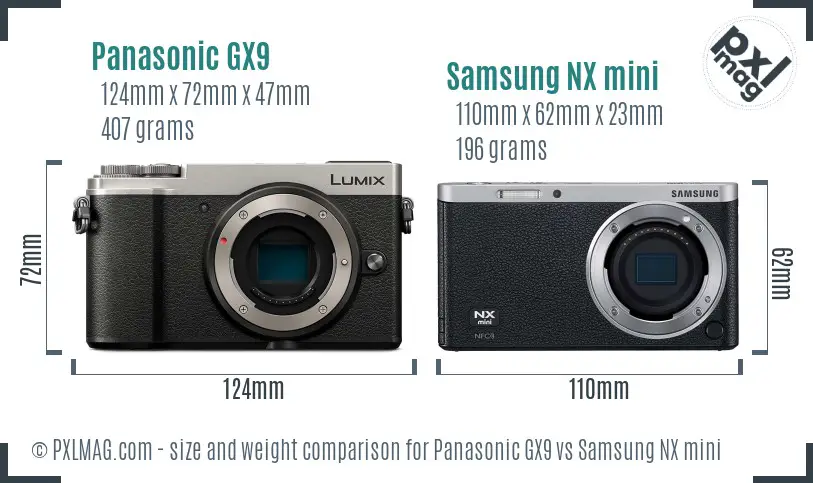 Panasonic GX9 vs Samsung NX mini size comparison