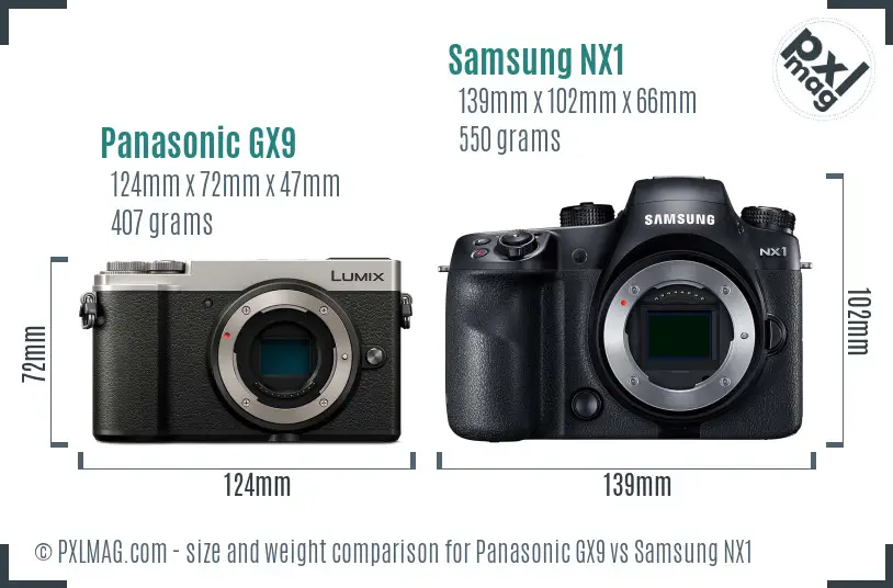 Panasonic GX9 vs Samsung NX1 size comparison Panasonic GX9 vs Samsung NX1 size comparison