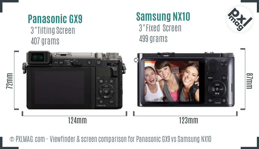 Panasonic GX9 vs Samsung NX10 Screen and Viewfinder comparison Panasonic GX9 vs Samsung NX10 Screen and Viewfinder comparison