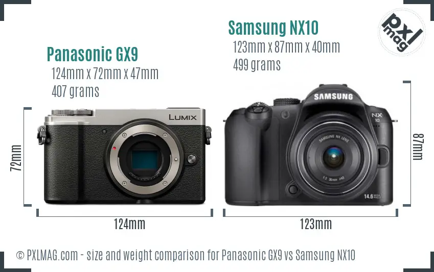 Panasonic GX9 vs Samsung NX10 size comparison Panasonic GX9 vs Samsung NX10 size comparison