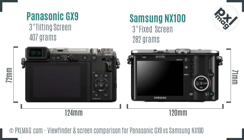Panasonic GX9 vs Samsung NX100 Screen and Viewfinder comparison