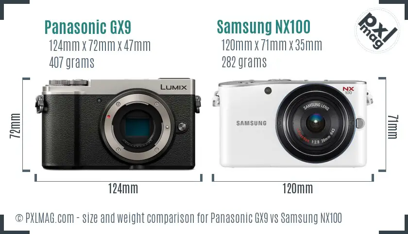 Panasonic GX9 vs Samsung NX100 size comparison