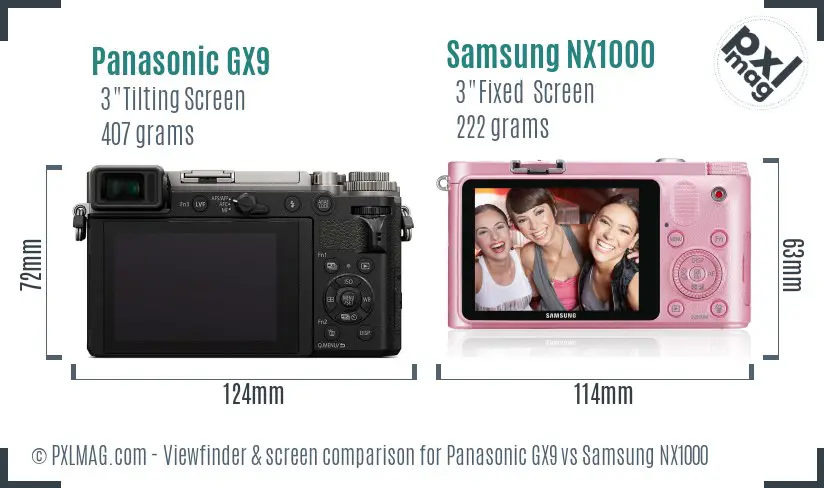 Panasonic GX9 vs Samsung NX1000 Screen and Viewfinder comparison Panasonic GX9 vs Samsung NX1000 Screen and Viewfinder comparison