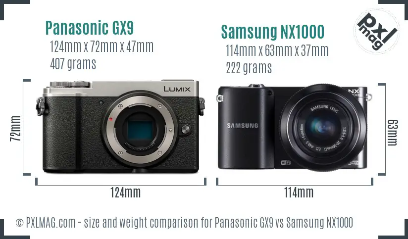 Panasonic GX9 vs Samsung NX1000 size comparison Panasonic GX9 vs Samsung NX1000 size comparison