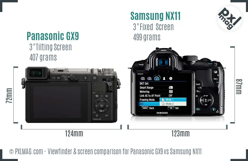 Panasonic GX9 vs Samsung NX11 Screen and Viewfinder comparison