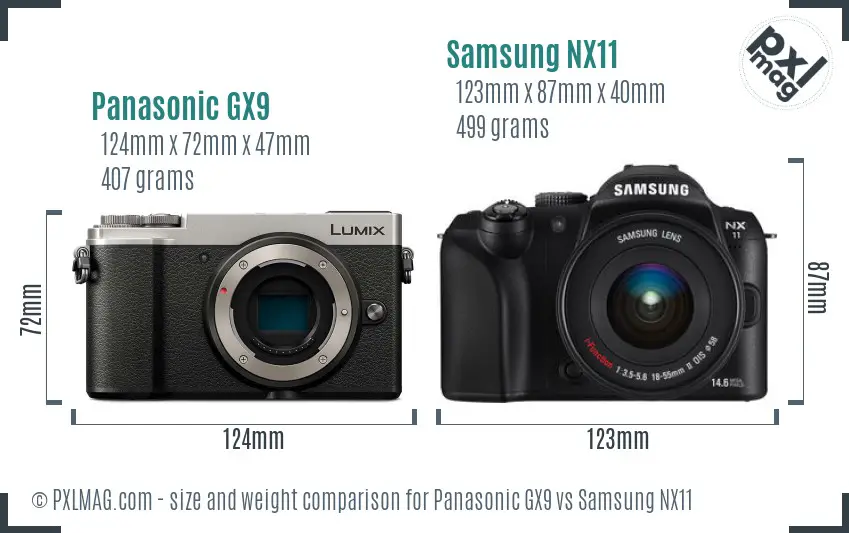 Panasonic GX9 vs Samsung NX11 size comparison