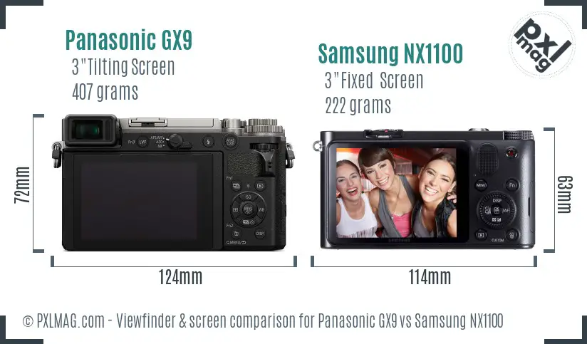 Panasonic GX9 vs Samsung NX1100 Screen and Viewfinder comparison