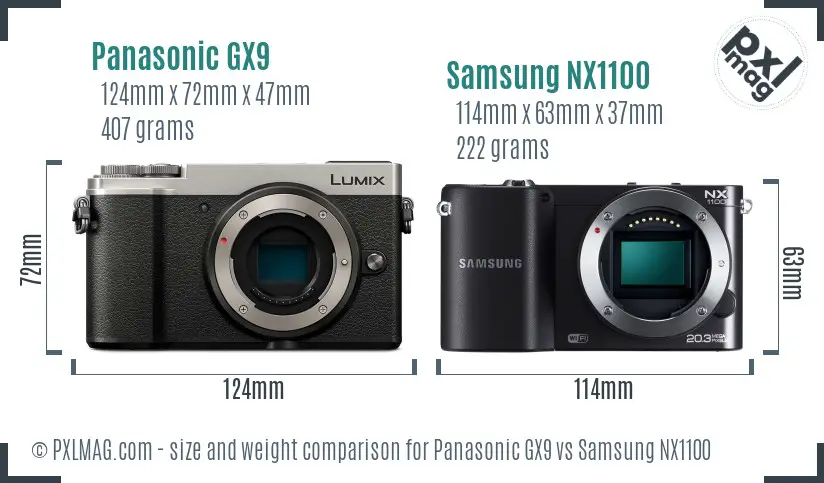 Panasonic GX9 vs Samsung NX1100 size comparison
