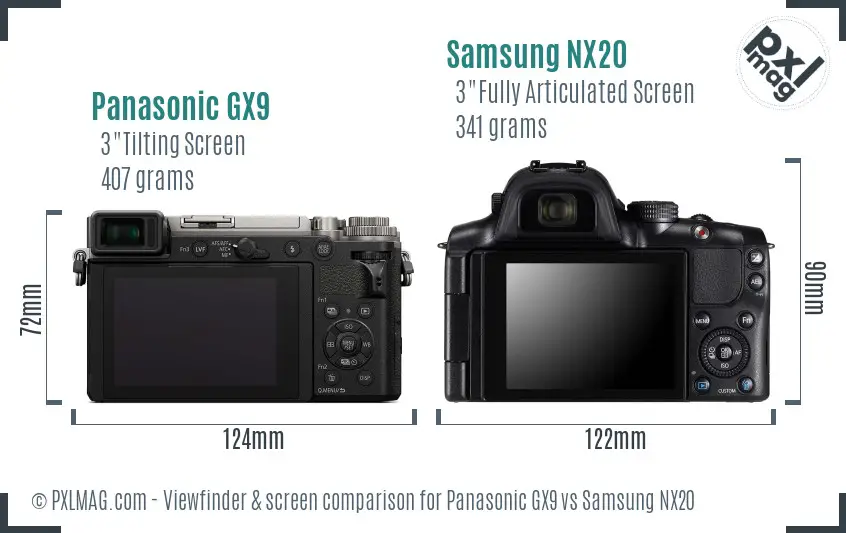 Panasonic GX9 vs Samsung NX20 Screen and Viewfinder comparison