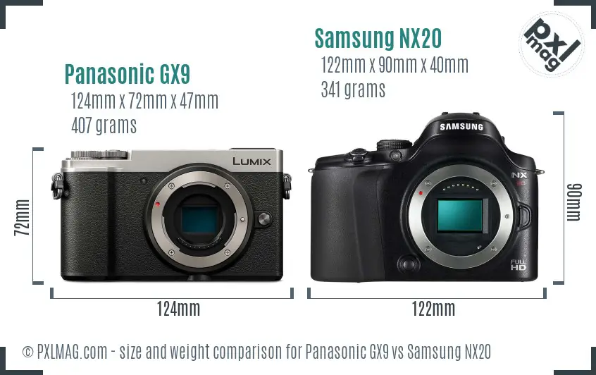 Panasonic GX9 vs Samsung NX20 size comparison