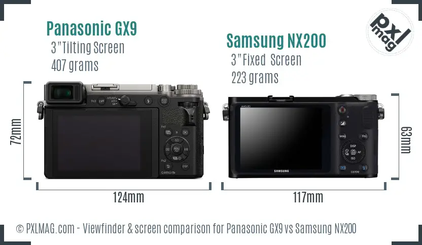 Panasonic GX9 vs Samsung NX200 Screen and Viewfinder comparison