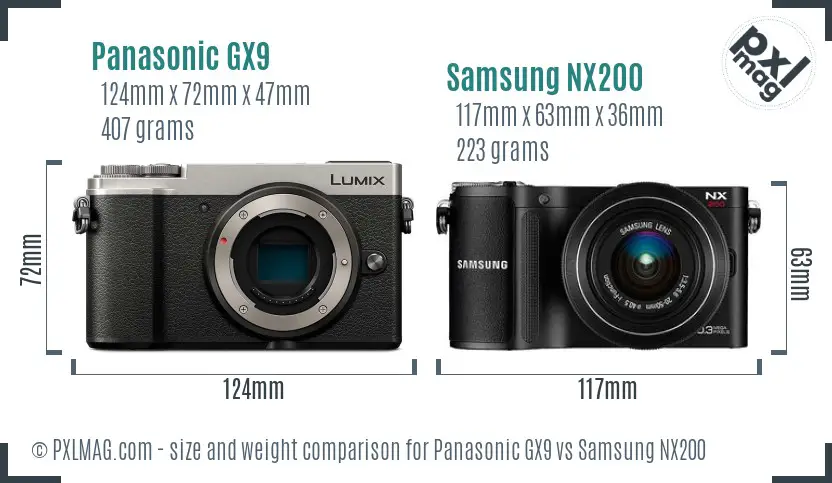 Panasonic GX9 vs Samsung NX200 size comparison