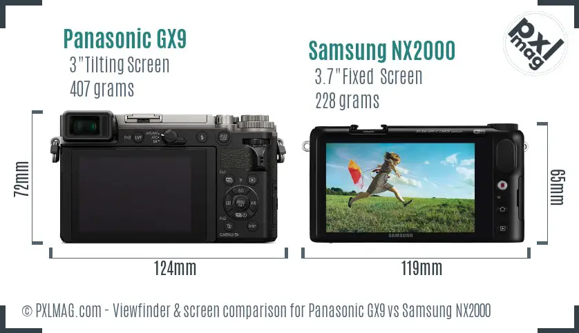 Panasonic GX9 vs Samsung NX2000 Screen and Viewfinder comparison