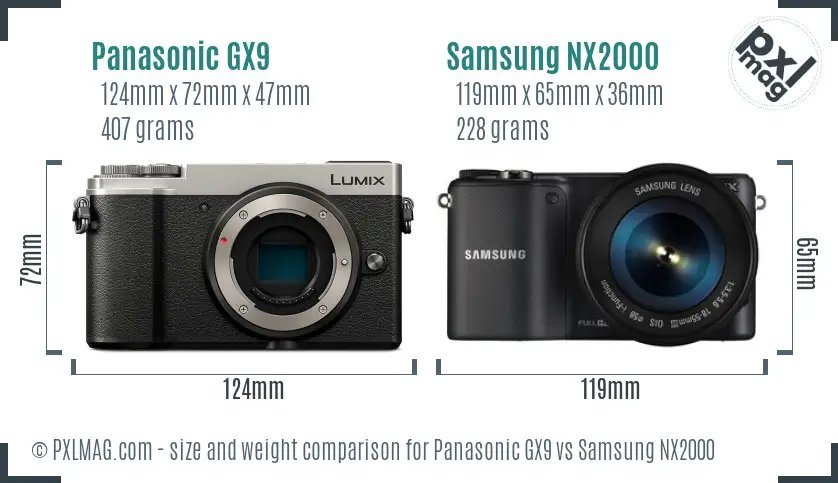 Panasonic GX9 vs Samsung NX2000 size comparison