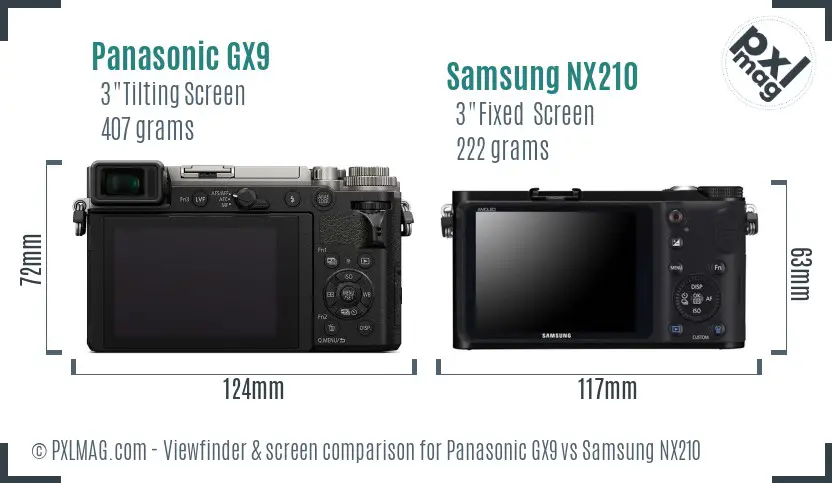 Panasonic GX9 vs Samsung NX210 Screen and Viewfinder comparison Panasonic GX9 vs Samsung NX210 Screen and Viewfinder comparison