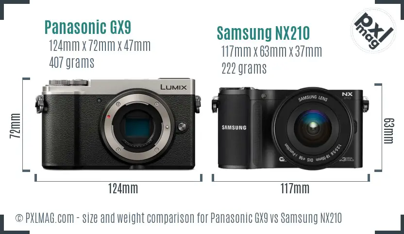 Panasonic GX9 vs Samsung NX210 size comparison Panasonic GX9 vs Samsung NX210 size comparison