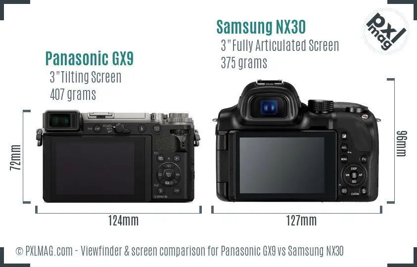 Panasonic GX9 vs Samsung NX30 Screen and Viewfinder comparison