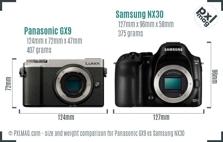 Panasonic GX9 vs Samsung NX30 size comparison