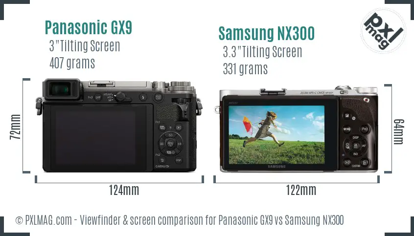 Panasonic GX9 vs Samsung NX300 Screen and Viewfinder comparison