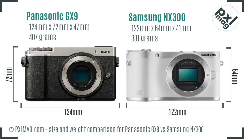 Panasonic GX9 vs Samsung NX300 size comparison