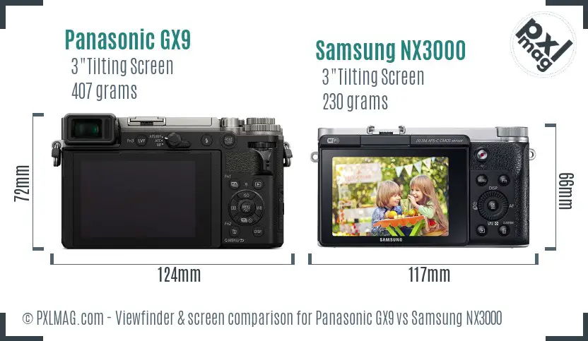 Panasonic GX9 vs Samsung NX3000 Screen and Viewfinder comparison