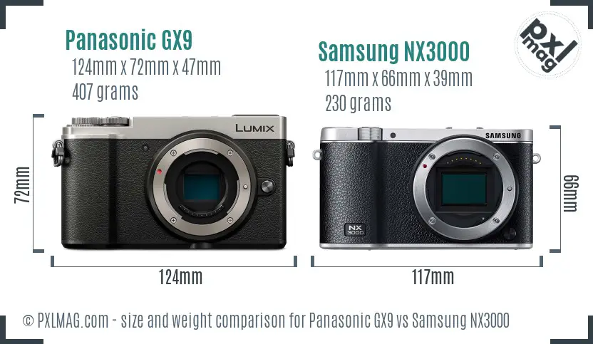 Panasonic GX9 vs Samsung NX3000 size comparison