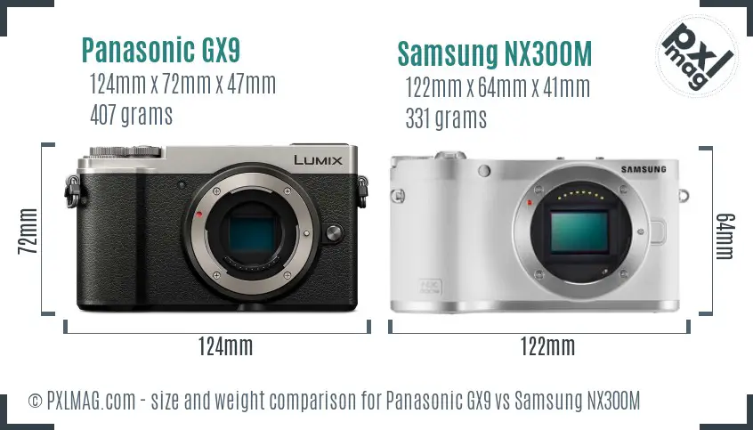 Panasonic GX9 vs Samsung NX300M size comparison