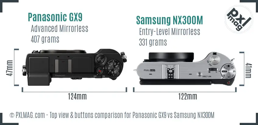 Panasonic GX9 vs Samsung NX300M top view buttons comparison