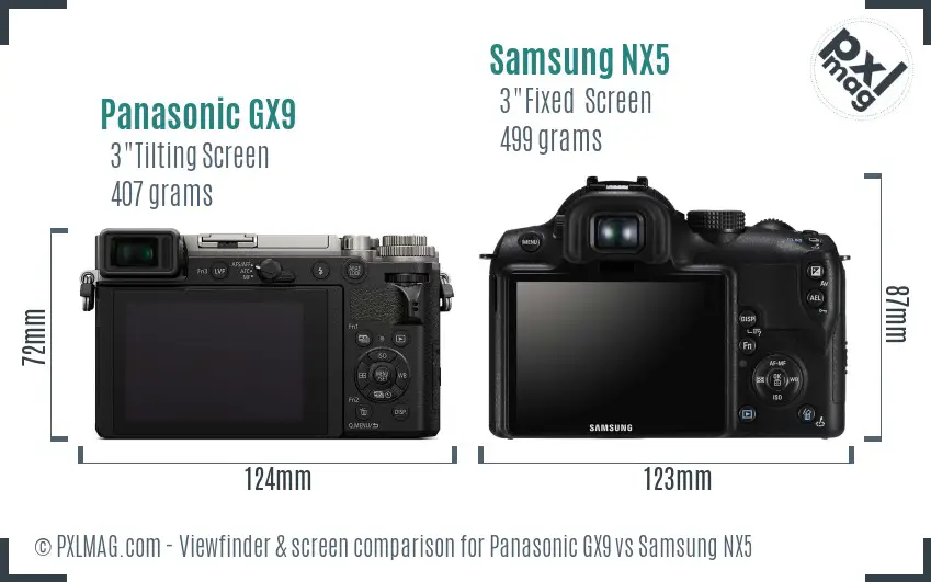 Panasonic GX9 vs Samsung NX5 Screen and Viewfinder comparison