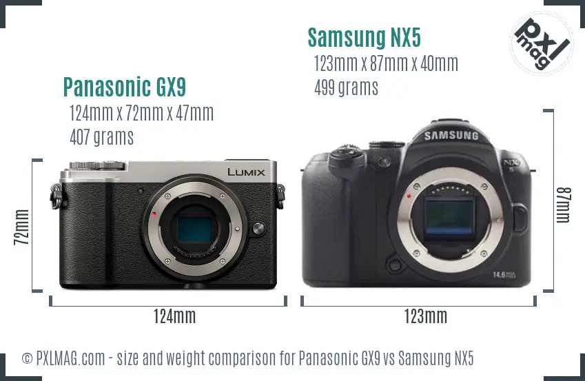 Panasonic GX9 vs Samsung NX5 size comparison