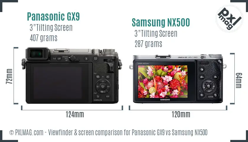 Panasonic GX9 vs Samsung NX500 Screen and Viewfinder comparison