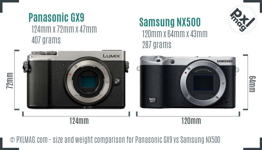 Panasonic GX9 vs Samsung NX500 size comparison