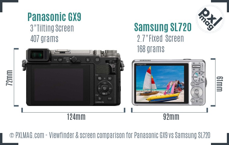 Panasonic GX9 vs Samsung SL720 Screen and Viewfinder comparison