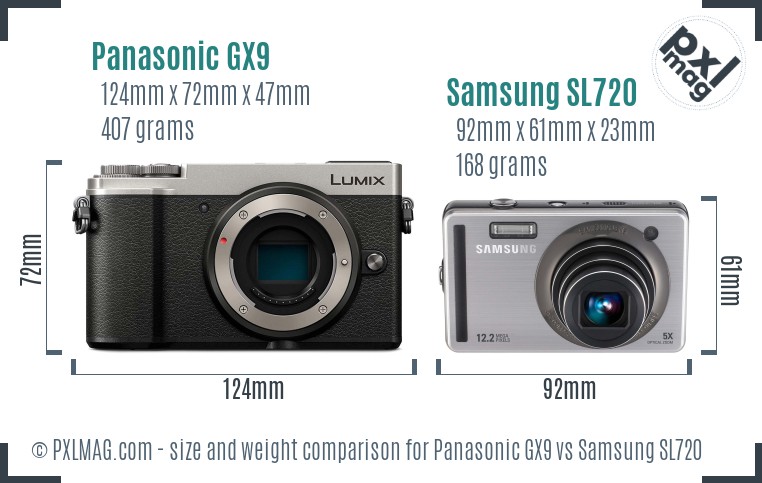 Panasonic GX9 vs Samsung SL720 size comparison