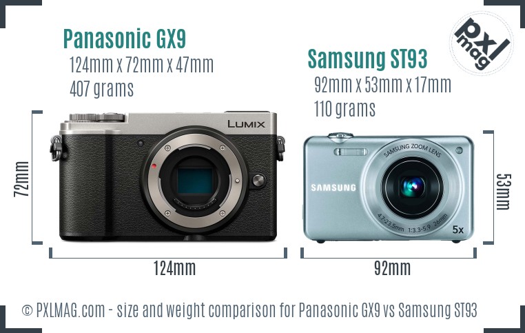 Panasonic GX9 vs Samsung ST93 size comparison