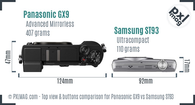Panasonic GX9 vs Samsung ST93 top view buttons comparison