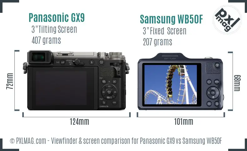 Panasonic GX9 vs Samsung WB50F Screen and Viewfinder comparison