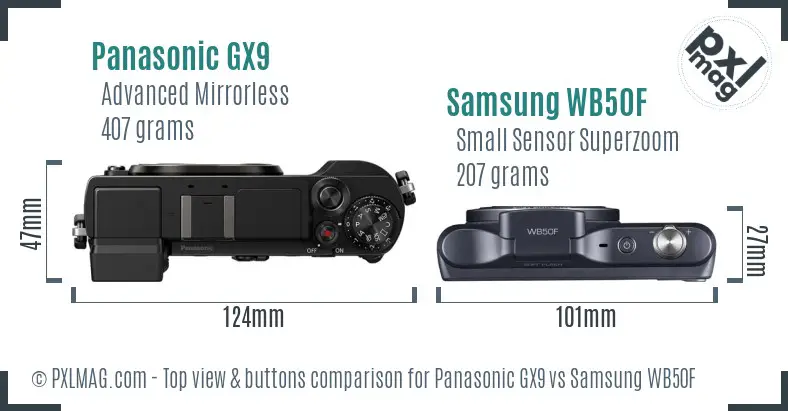 Panasonic GX9 vs Samsung WB50F top view buttons comparison