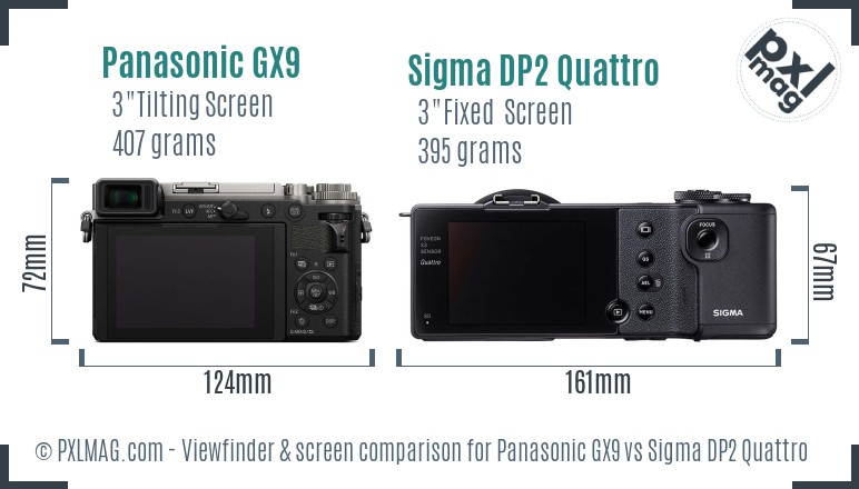 Panasonic GX9 vs Sigma DP2 Quattro Screen and Viewfinder comparison