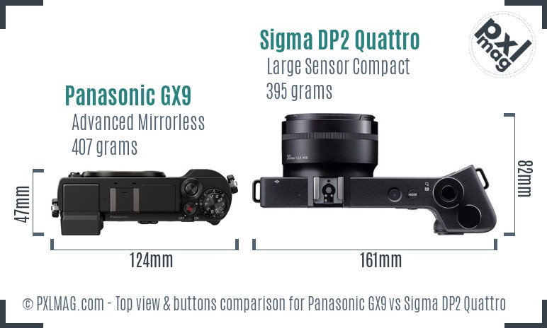 Panasonic GX9 vs Sigma DP2 Quattro top view buttons comparison