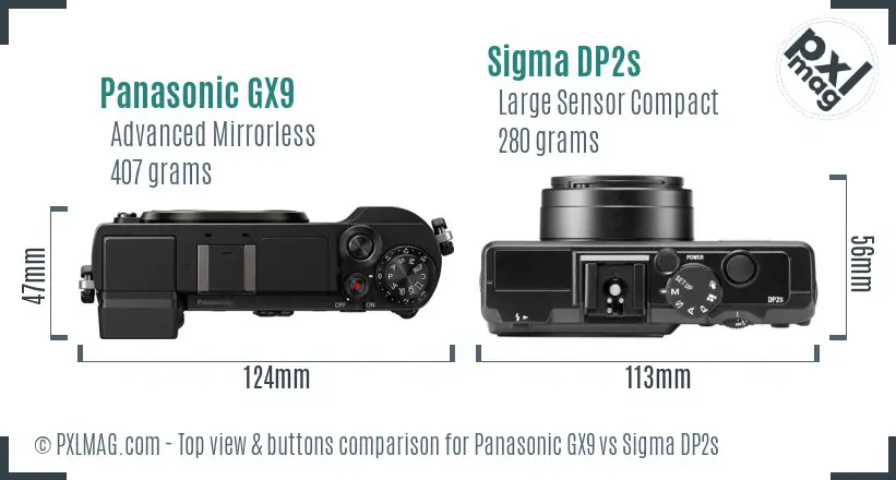 Panasonic GX9 vs Sigma DP2s top view buttons comparison Panasonic GX9 vs Sigma DP2s top view buttons comparison
