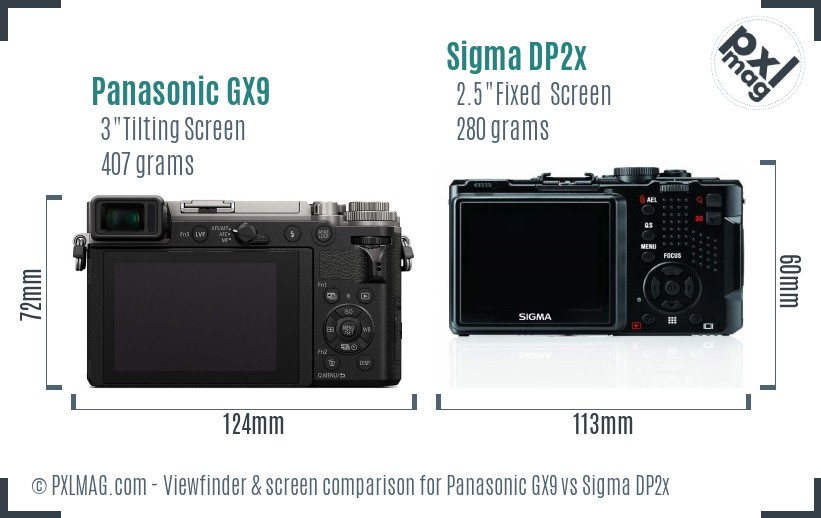 Panasonic GX9 vs Sigma DP2x Screen and Viewfinder comparison