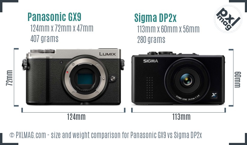 Panasonic GX9 vs Sigma DP2x size comparison Panasonic GX9 vs Sigma DP2x size comparison