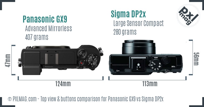 Panasonic GX9 vs Sigma DP2x top view buttons comparison