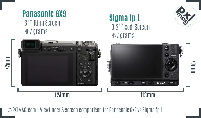 Panasonic GX9 vs Sigma fp L Screen and Viewfinder comparison