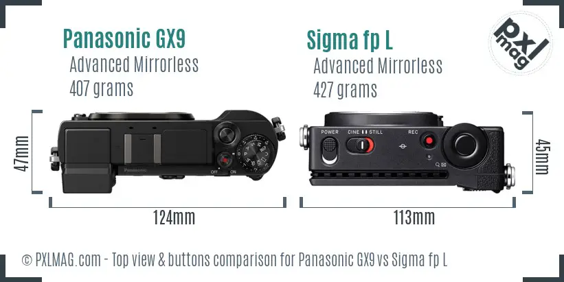 Panasonic GX9 vs Sigma fp L top view buttons comparison