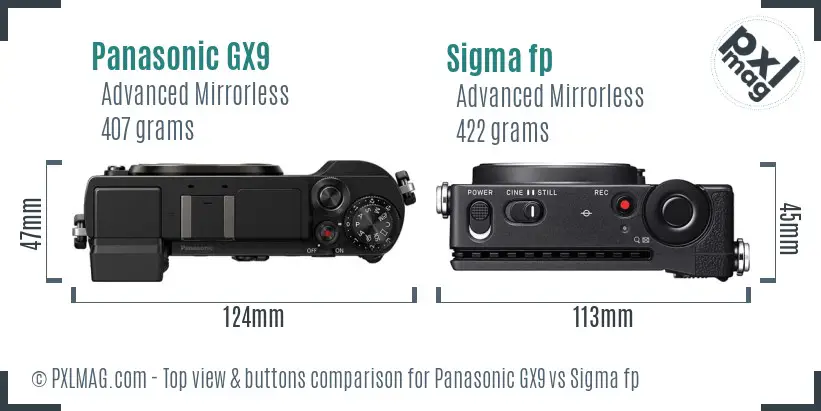 Panasonic GX9 vs Sigma fp top view buttons comparison