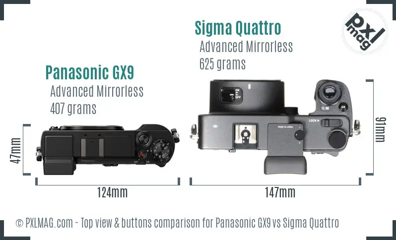 Panasonic GX9 vs Sigma Quattro top view buttons comparison Panasonic GX9 vs Sigma Quattro top view buttons comparison