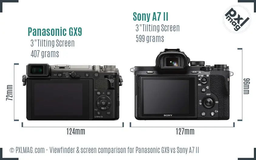 Panasonic GX9 vs Sony A7 II Screen and Viewfinder comparison