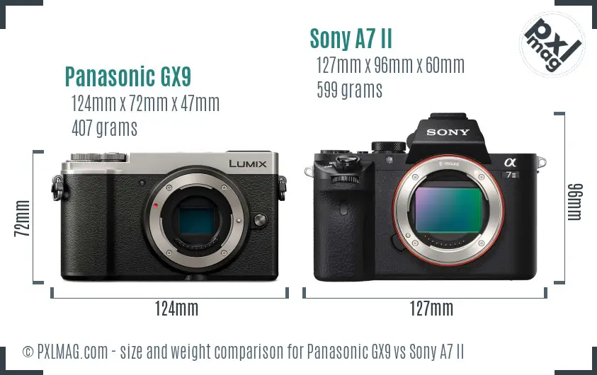 Panasonic GX9 vs Sony A7 II size comparison